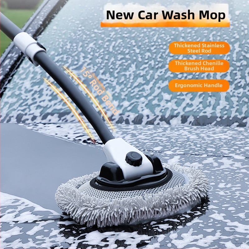 Mop de spălat maşinii cu tijă curbată din aliaj de aluminiu şi cap Chenille, 430 g, Personalizare disponibilă, Nu zgârie vopseaua maşinii