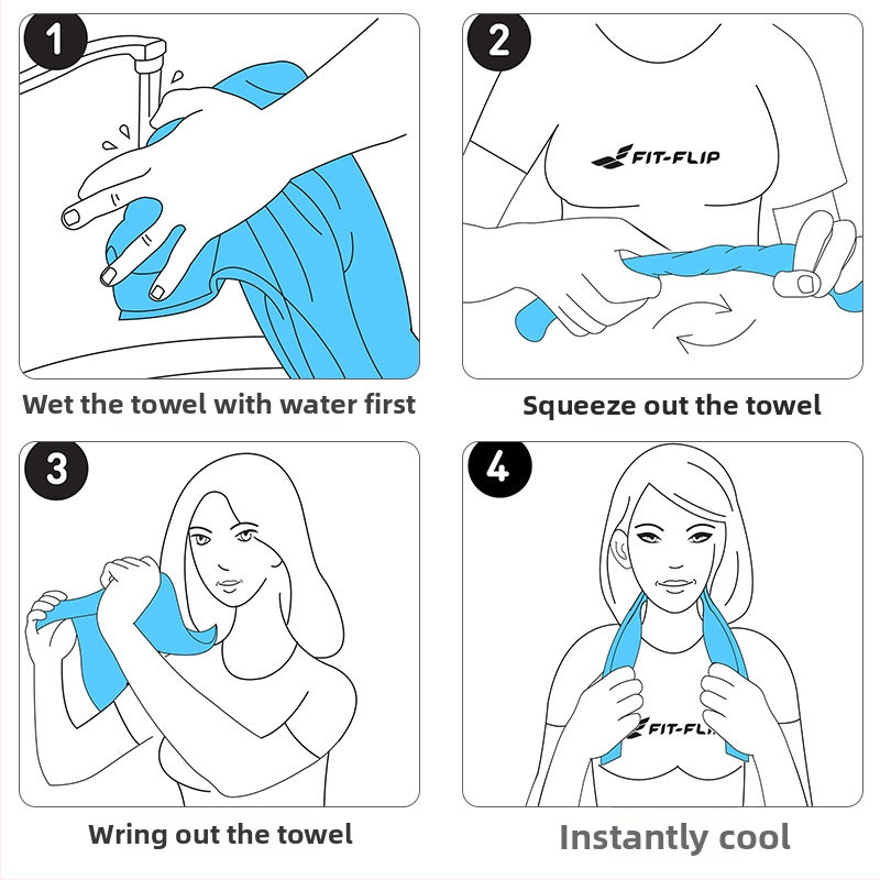 Спортна кърпа за охлаждане с лого — 80% полиестер + 20% полиамид, тегло 155 г, абсорбира пота и бързо съхне, водопоглъщане 0–5 сек, възможност за печат на лого