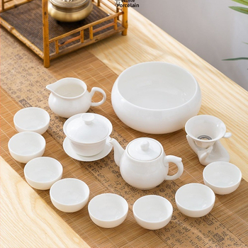 Σετ Gongfu τσαγιού από πορσελάνη-νεφρίτης – Chaoshan στιλ, πλήρες με τσαγιέρα, μπολ με καπάκι και φλιτζάνια, χωρίς δίσκο, φινίρισμα Lopo γλασούρας