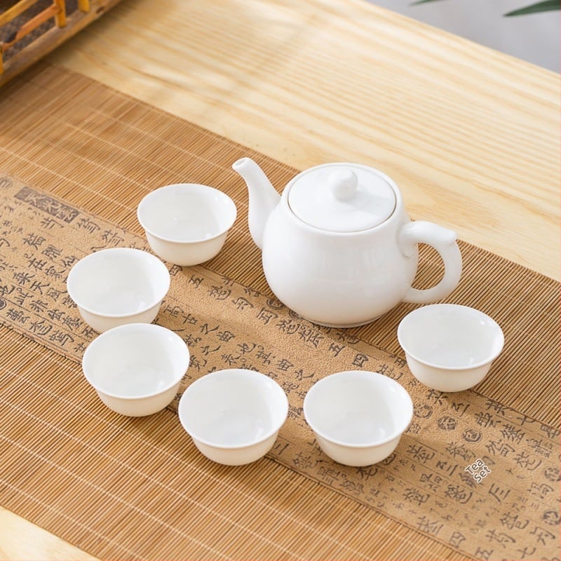 Σετ Gongfu τσαγιού από πορσελάνη-νεφρίτης – Chaoshan στιλ, πλήρες με τσαγιέρα, μπολ με καπάκι και φλιτζάνια, χωρίς δίσκο, φινίρισμα Lopo γλασούρας