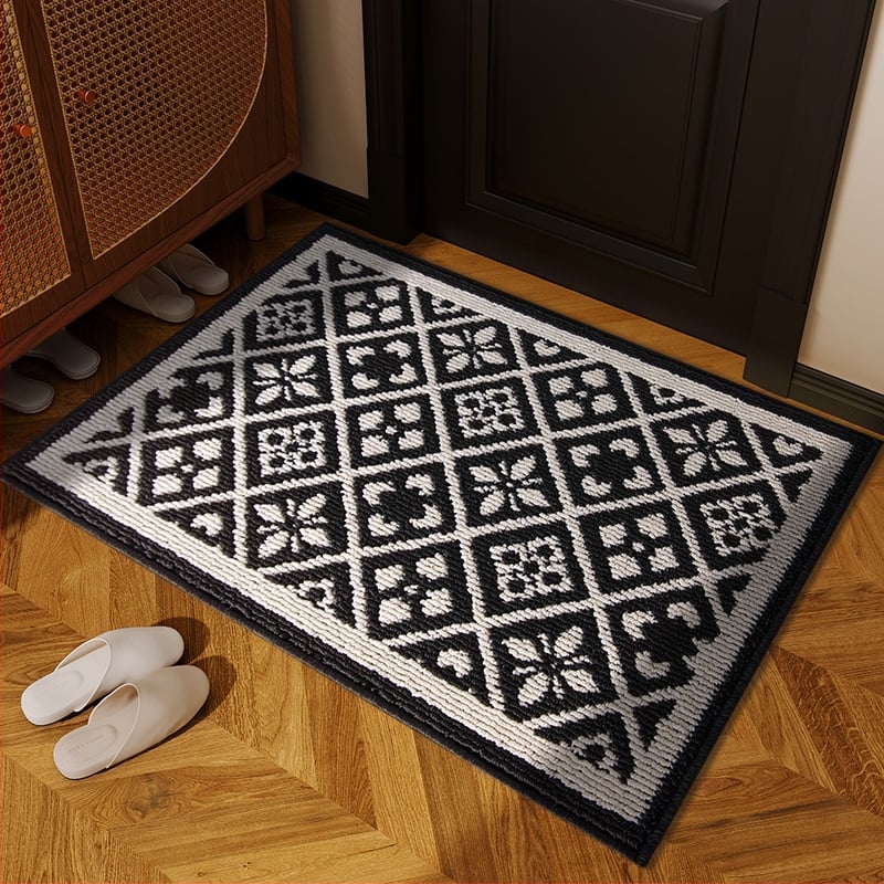 Входна подложка за врата - американски ретро геометричен квадратен модел, полипропилен, машино пране