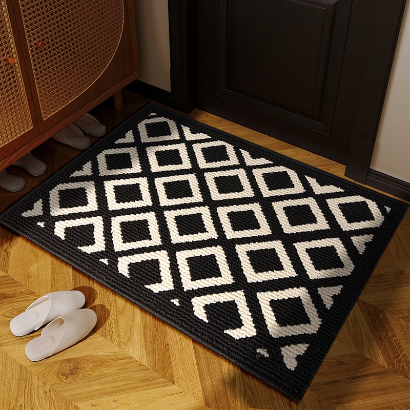 Входна подложка за врата - американски ретро геометричен квадратен модел, полипропилен, машино пране