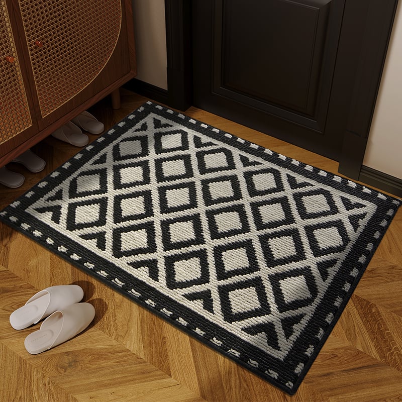 Входна подложка за врата - американски ретро геометричен квадратен модел, полипропилен, машино пране