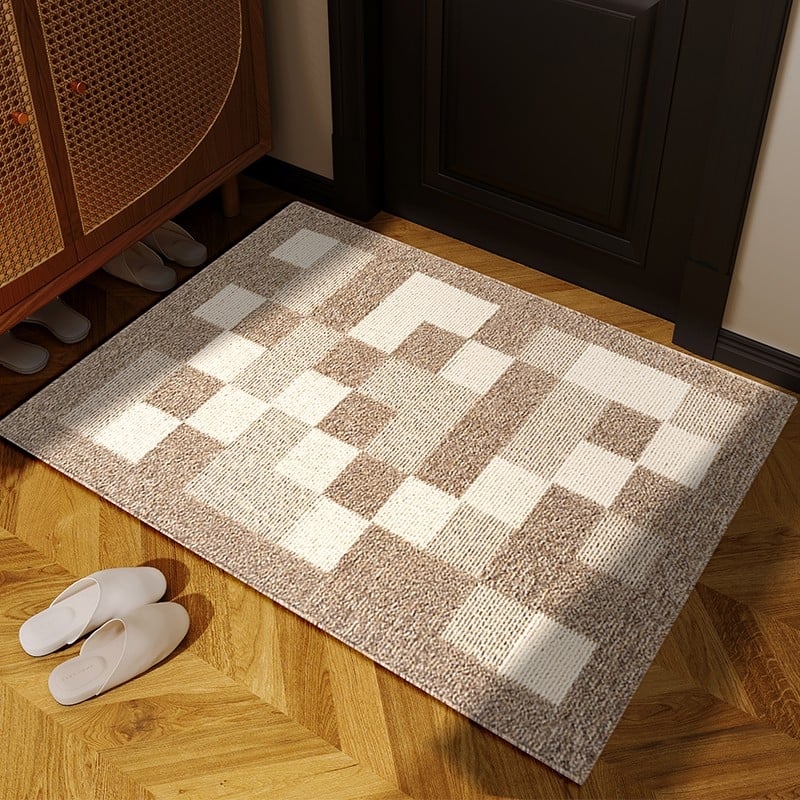 Входна подложка за врата - американски ретро геометричен квадратен модел, полипропилен, машино пране