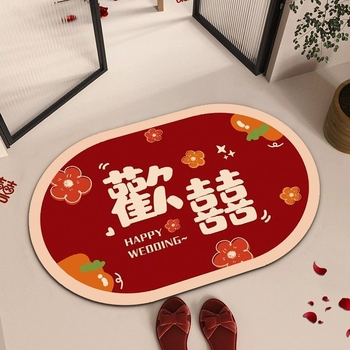 Мат от диатомна глина, овална форма, геометричен и облачен дизайн, печатна техника, сватбен стил, ръчно пране