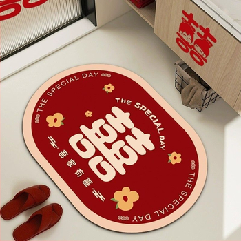 Мат от диатомна глина, овална форма, геометричен и облачен дизайн, печатна техника, сватбен стил, ръчно пране