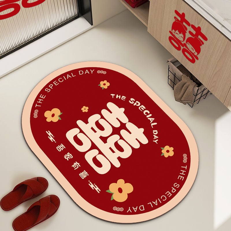 Мат от диатомна глина, овална форма, геометричен и облачен дизайн, печатна техника, сватбен стил, ръчно пране