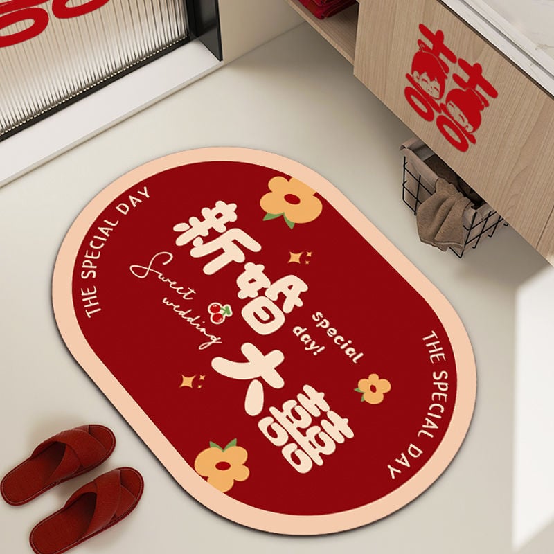 Мат от диатомна глина, овална форма, геометричен и облачен дизайн, печатна техника, сватбен стил, ръчно пране