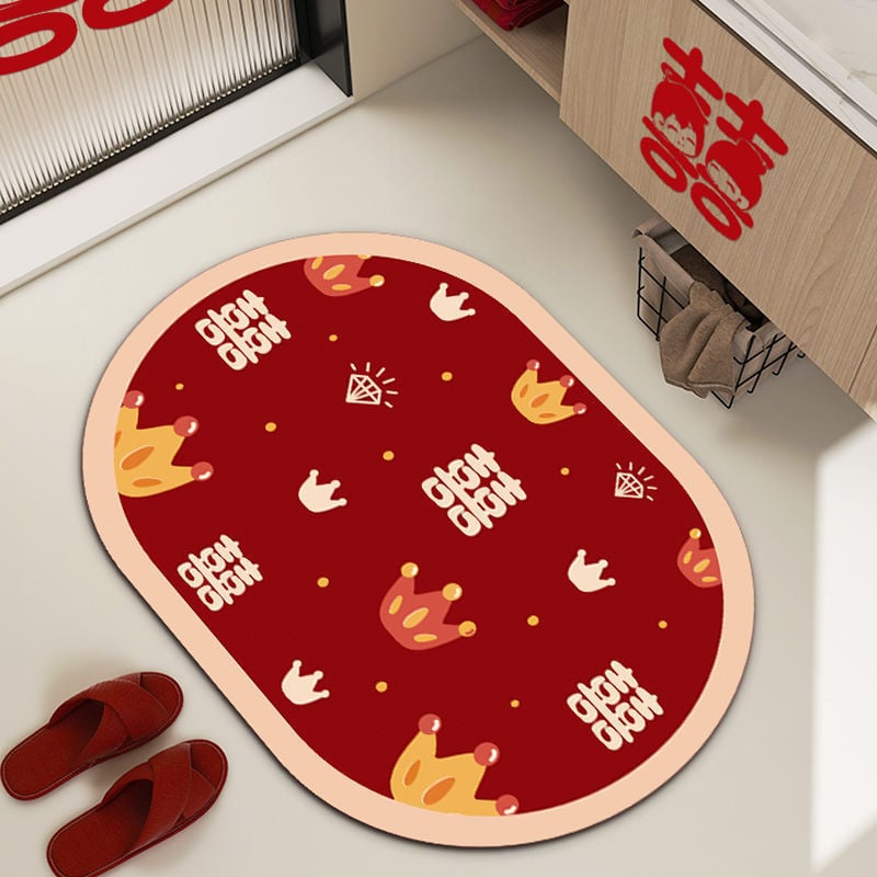 Мат от диатомна глина, овална форма, геометричен и облачен дизайн, печатна техника, сватбен стил, ръчно пране