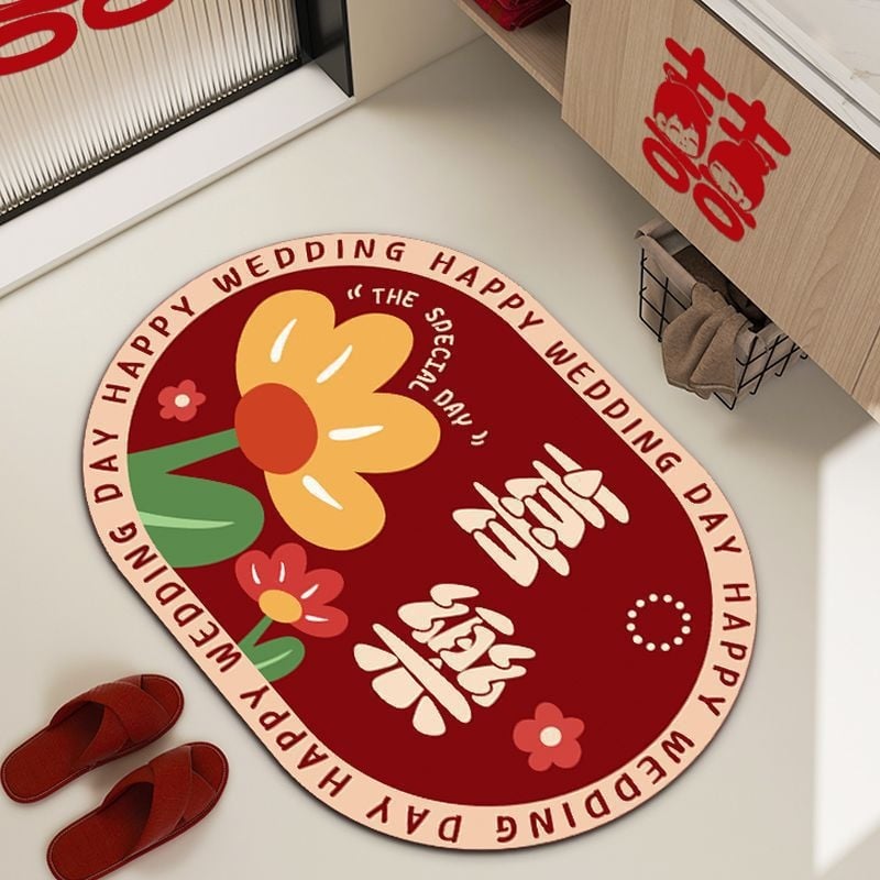 Мат от диатомна глина, овална форма, геометричен и облачен дизайн, печатна техника, сватбен стил, ръчно пране