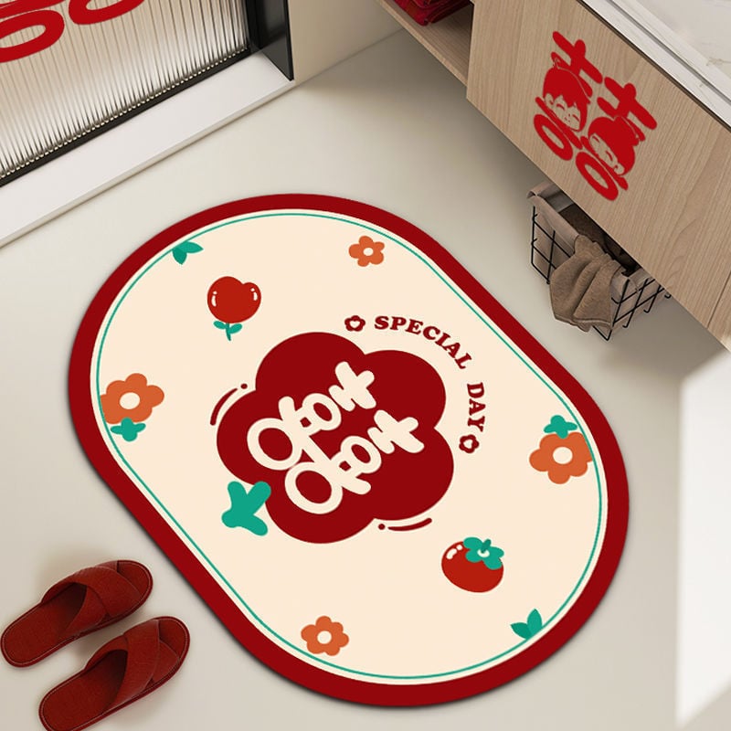 Мат от диатомна глина, овална форма, геометричен и облачен дизайн, печатна техника, сватбен стил, ръчно пране