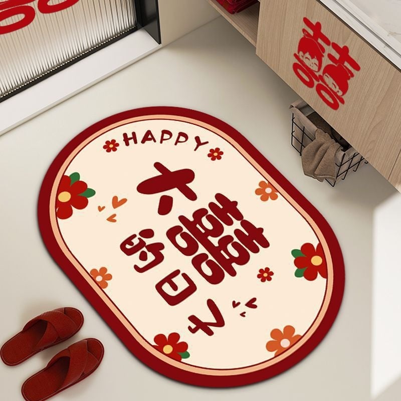 Мат от диатомна глина, овална форма, геометричен и облачен дизайн, печатна техника, сватбен стил, ръчно пране