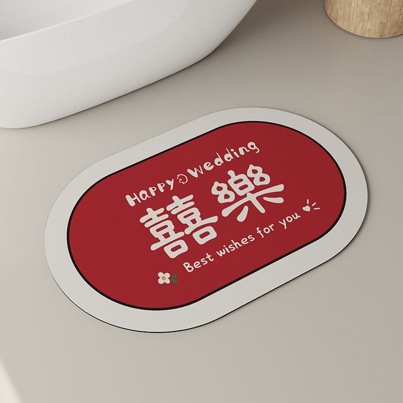 Мат от диатомна глина, овална форма, геометричен и облачен дизайн, печатна техника, сватбен стил, ръчно пране