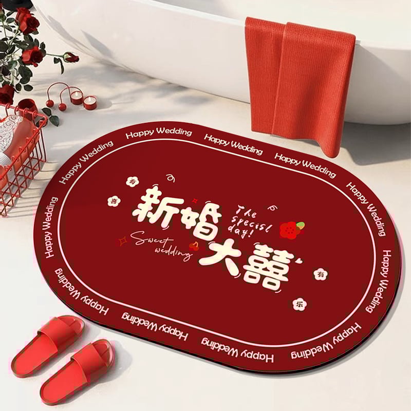 Мат от диатомна глина, овална форма, геометричен и облачен дизайн, печатна техника, сватбен стил, ръчно пране