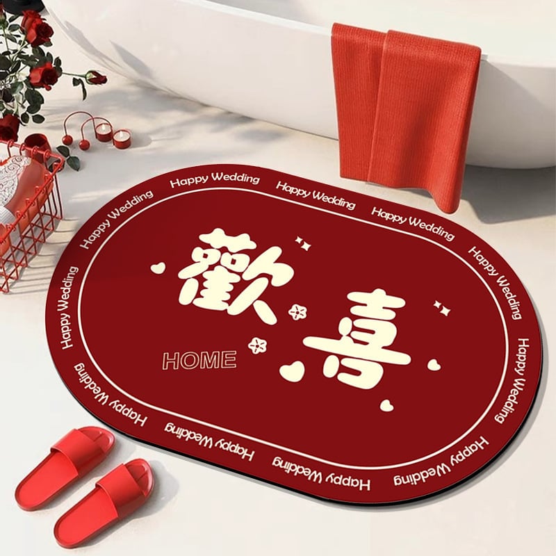 Мат от диатомна глина, овална форма, геометричен и облачен дизайн, печатна техника, сватбен стил, ръчно пране