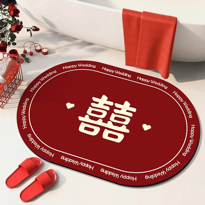 Мат от диатомна глина, овална форма, геометричен и облачен дизайн, печатна техника, сватбен стил, ръчно пране