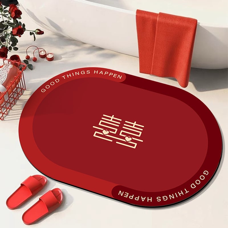 Мат от диатомна глина, овална форма, геометричен и облачен дизайн, печатна техника, сватбен стил, ръчно пране