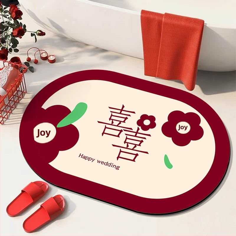 Мат от диатомна глина, овална форма, геометричен и облачен дизайн, печатна техника, сватбен стил, ръчно пране