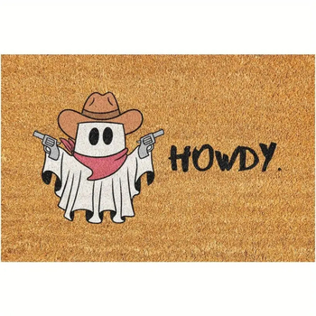 Хелоуин подложка за входна врата - правоъгълна, кристален велур, износоустойчива, печат дизайн, мотиви пейзаж, карикатура и растения, почистване чрез изплакване