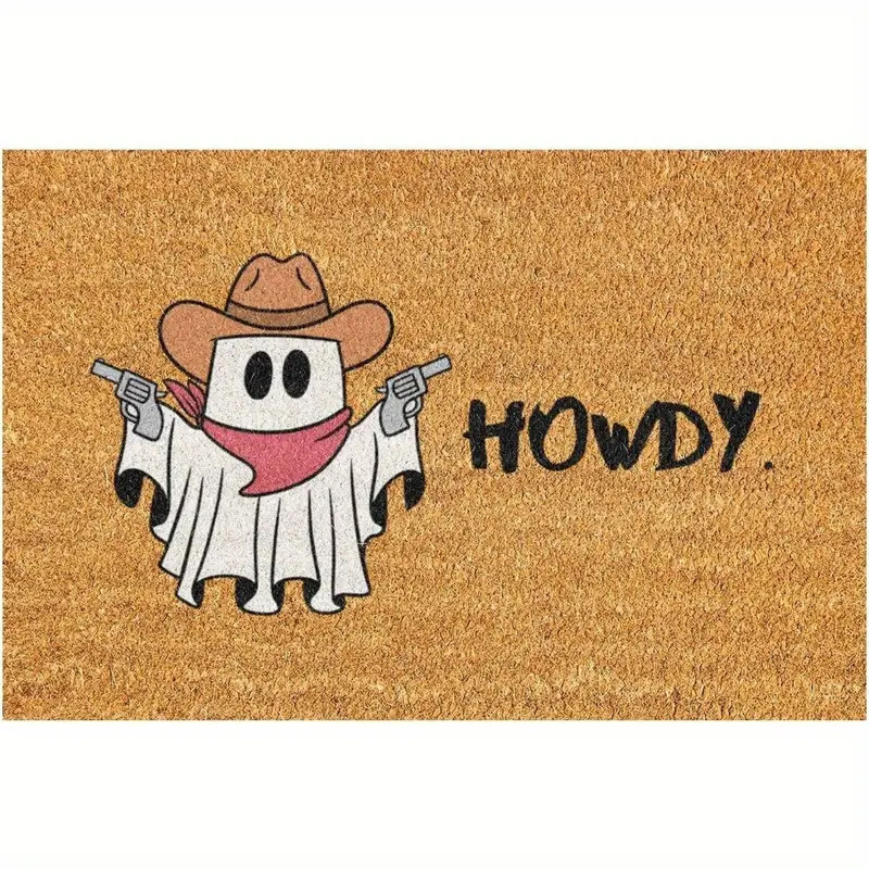 Хелоуин подложка за входна врата - правоъгълна, кристален велур, износоустойчива, печат дизайн, мотиви пейзаж, карикатура и растения, почистване чрез изплакване