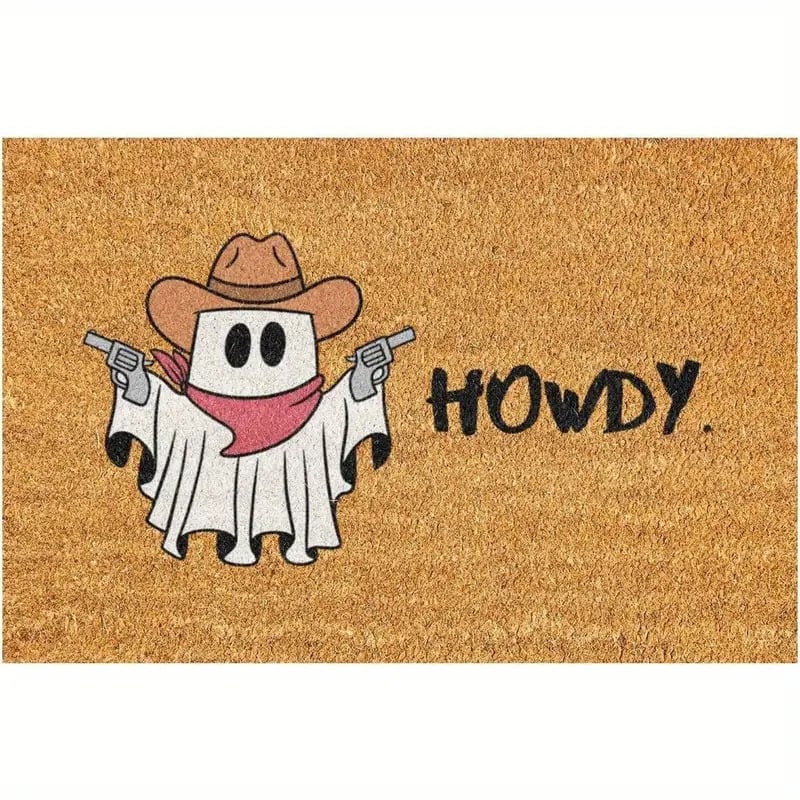 Хелоуин подложка за входна врата - правоъгълна, кристален велур, износоустойчива, печат дизайн, мотиви пейзаж, карикатура и растения, почистване чрез изплакване