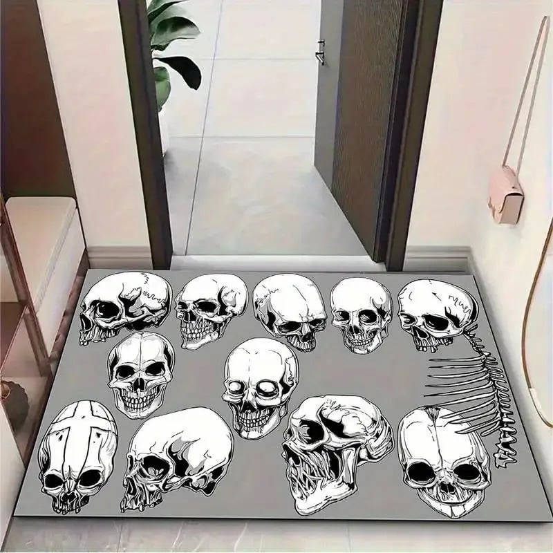 Хелоуин подложка за входна врата - правоъгълна, кристален велур, износоустойчива, печат дизайн, мотиви пейзаж, карикатура и растения, почистване чрез изплакване