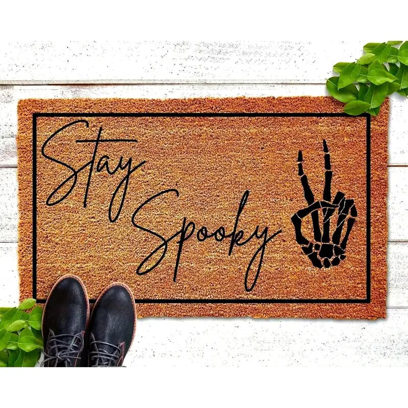 Хелоуин подложка за входна врата - правоъгълна, кристален велур, износоустойчива, печат дизайн, мотиви пейзаж, карикатура и растения, почистване чрез изплакване