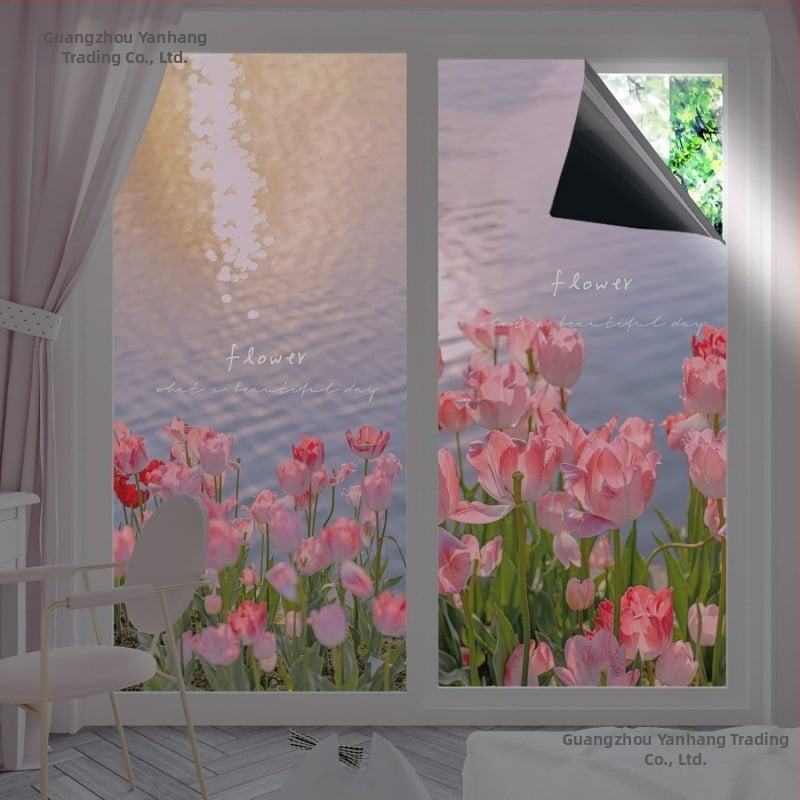 Stiklo langų plėvelė stumdomoms durims ir langams — visiškas tamsinimas, anti-peeping funkcija, saulės užuolaida, šiluminė izoliacija, be klijų, elektrostatinis prilipimas, augalų raštas