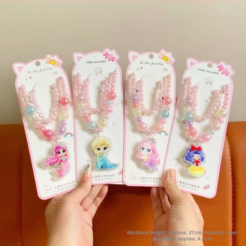 Princess serijos kaklo papuošalas, vaikams animacinio stiliaus, rutulinė grandinė, pakabukas įtrauktas
