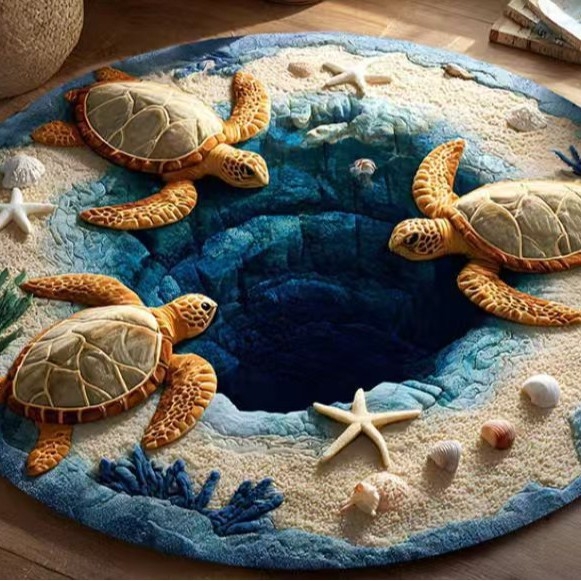 Kerek poliészter padlómatrac geometriás, rajzfilm és aranyos állat mintákkal, mosható