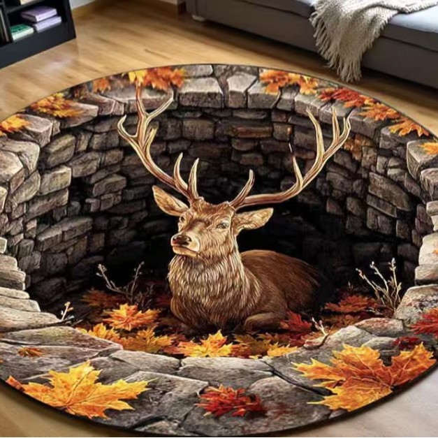 Kerek poliészter padlómatrac geometriás, rajzfilm és aranyos állat mintákkal, mosható