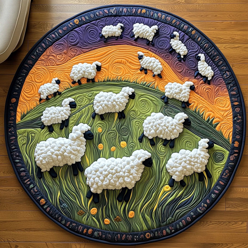 Kerek poliészter padlómatrac geometriás, rajzfilm és aranyos állat mintákkal, mosható