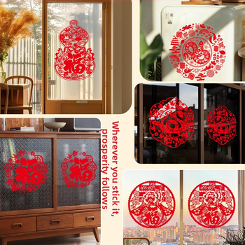 Ablaküvegre készült matrica – Ló éve motívum, kültéri vízálló falidekor, PVC, 1 db, ázsiai stílus, tükröződés