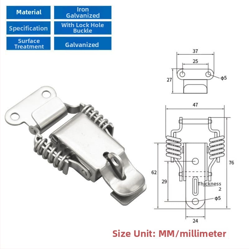 Įrankių dėžės sagtis su dviguba spyruokle, mygtuko tipas, 304 nerūdijantis plienas, tvirta konstrukcija