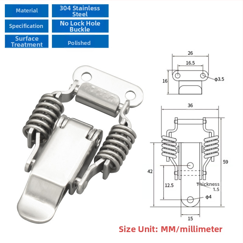 Įrankių dėžės sagtis su dviguba spyruokle, mygtuko tipas, 304 nerūdijantis plienas, tvirta konstrukcija