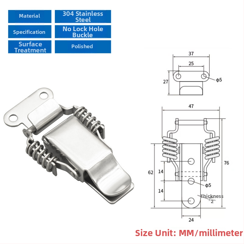 Įrankių dėžės sagtis su dviguba spyruokle, mygtuko tipas, 304 nerūdijantis plienas, tvirta konstrukcija