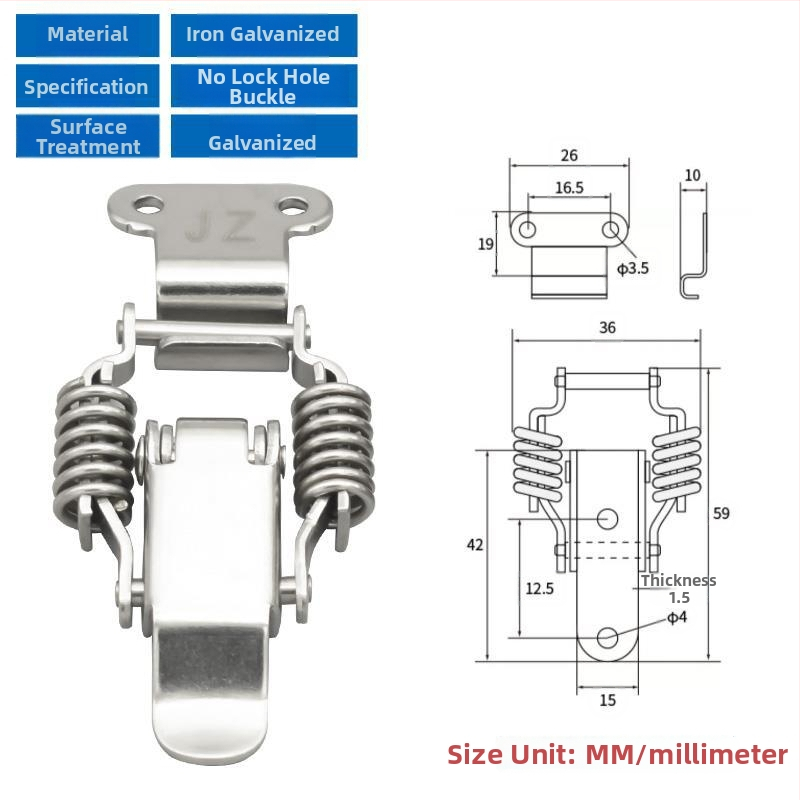 Įrankių dėžės sagtis su dviguba spyruokle, mygtuko tipas, 304 nerūdijantis plienas, tvirta konstrukcija
