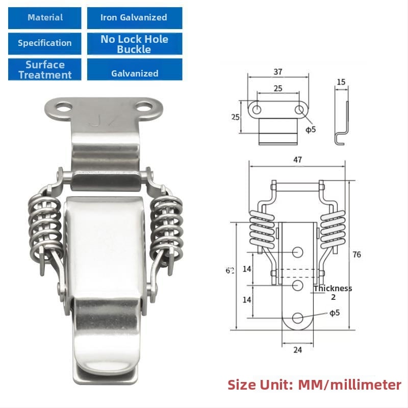Įrankių dėžės sagtis su dviguba spyruokle, mygtuko tipas, 304 nerūdijantis plienas, tvirta konstrukcija