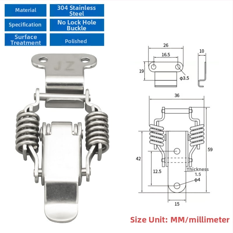 Įrankių dėžės sagtis su dviguba spyruokle, mygtuko tipas, 304 nerūdijantis plienas, tvirta konstrukcija