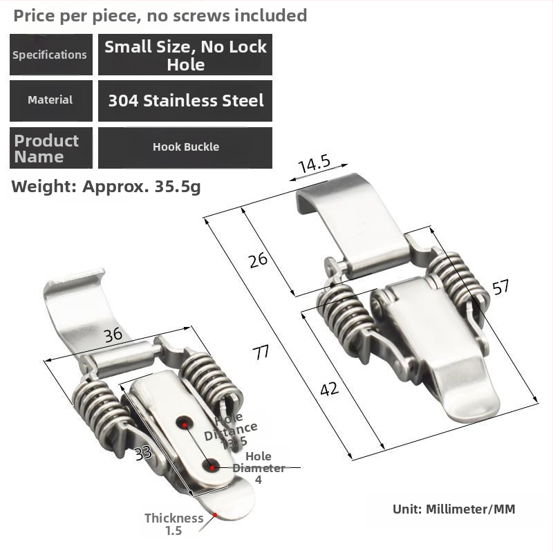 Įrankių dėžės sagtis su dviguba spyruokle, mygtuko tipas, 304 nerūdijantis plienas, tvirta konstrukcija