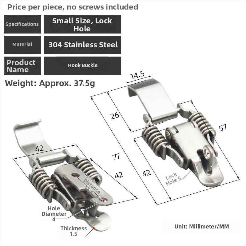 Įrankių dėžės sagtis su dviguba spyruokle, mygtuko tipas, 304 nerūdijantis plienas, tvirta konstrukcija