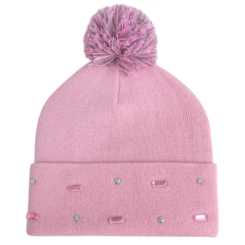 Dječja pletena kapa s zaštitom za uši, kupolasti oblik, dvostruka fleec podstava, šivanje sa šljokicama, akrilna vlakna, zima