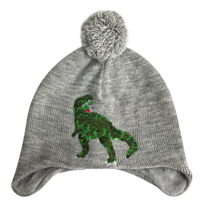 Dječja pletena kapa s zaštitom za uši, kupolasti oblik, dvostruka fleec podstava, šivanje sa šljokicama, akrilna vlakna, zima