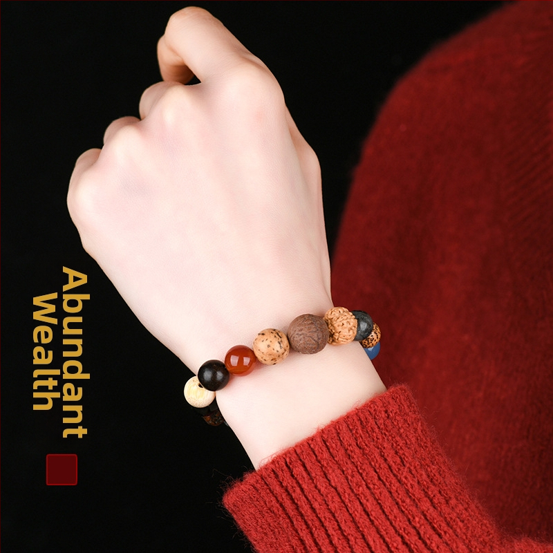 Náramok Bodhi s 18 korálkami, drevené korálky, Guofeng štýl, ručná výroba, prírodné vyhotovenie