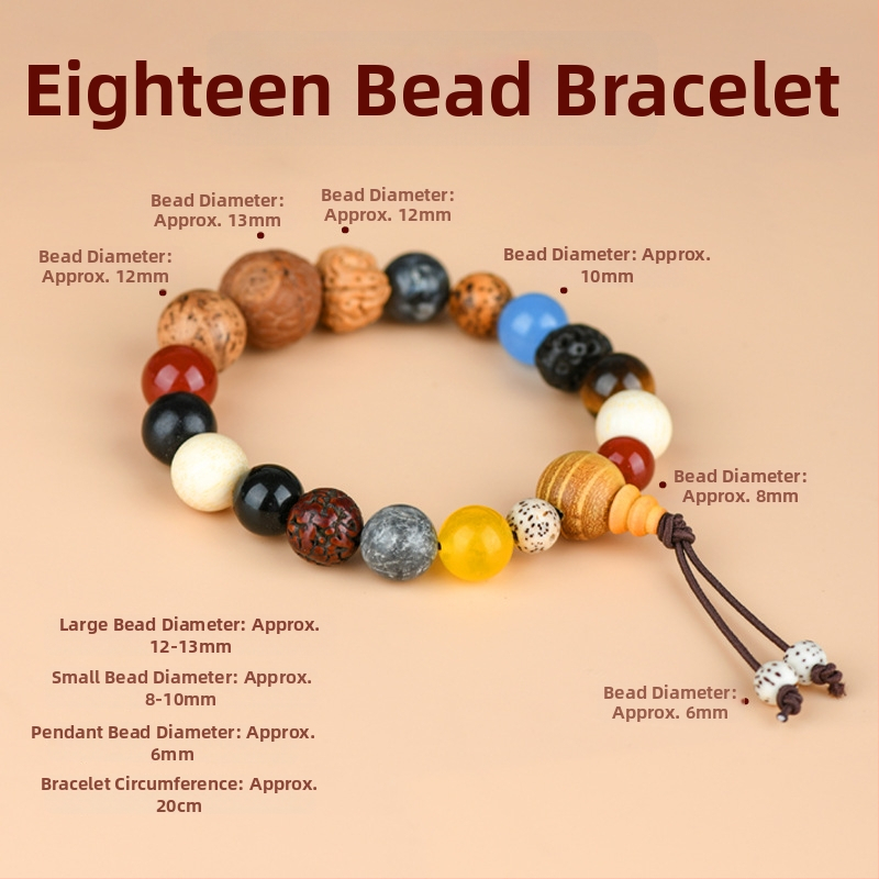 Náramok Bodhi s 18 korálkami, drevené korálky, Guofeng štýl, ručná výroba, prírodné vyhotovenie