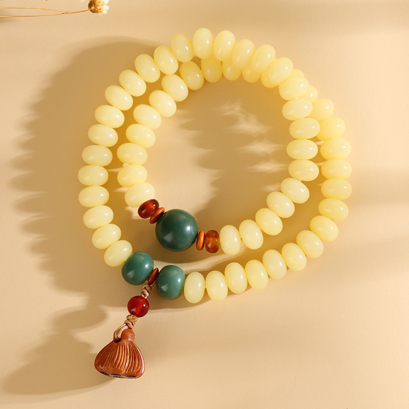 18 szem Bodhi karkötő, fa gyöngyök, Guofeng stílus, kézzel készített, természetes felület