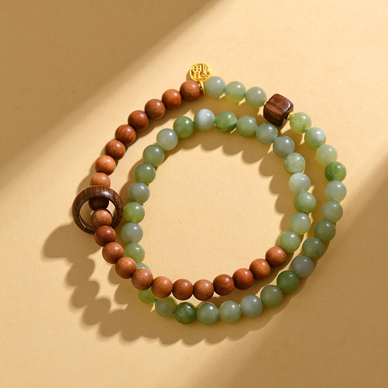 18 szem Bodhi karkötő, fa gyöngyök, Guofeng stílus, kézzel készített, természetes felület