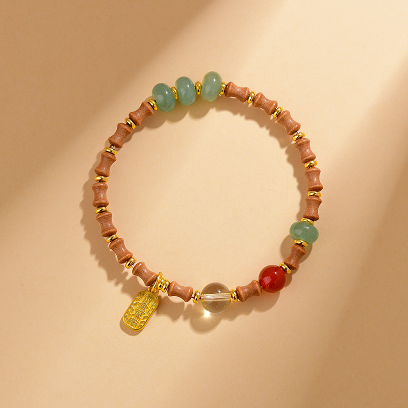 18 szem Bodhi karkötő, fa gyöngyök, Guofeng stílus, kézzel készített, természetes felület