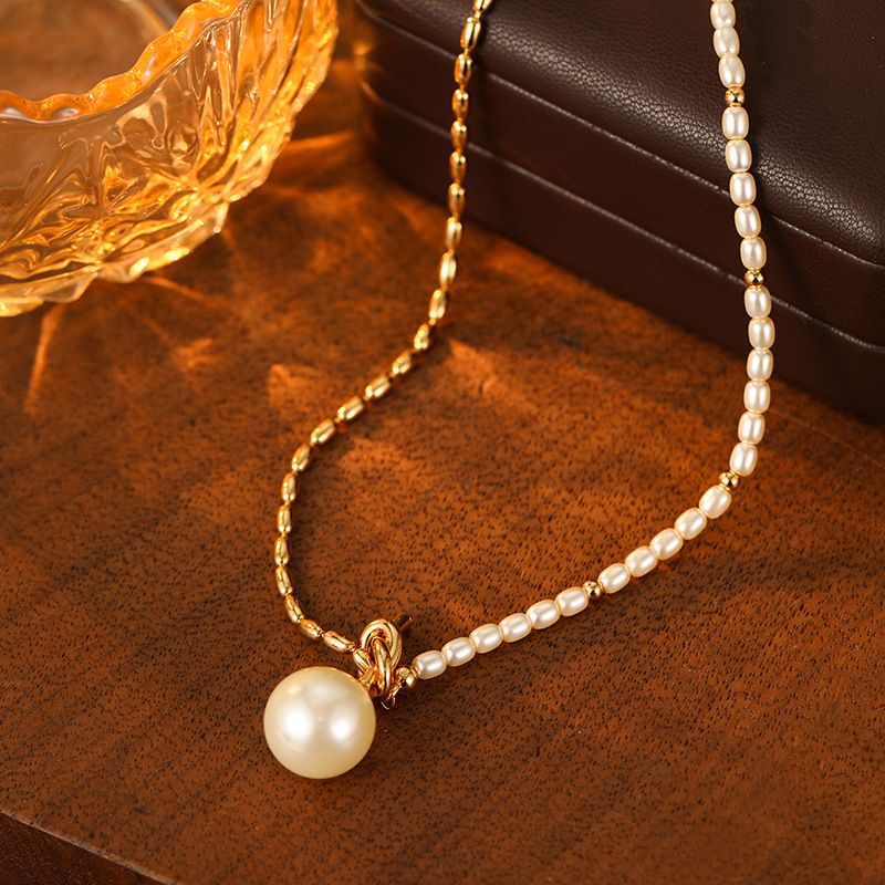 Colier cu perle, design geometric, cupru, lanț cu plăci răsucite, pandantiv din cupru, greutate 10 g