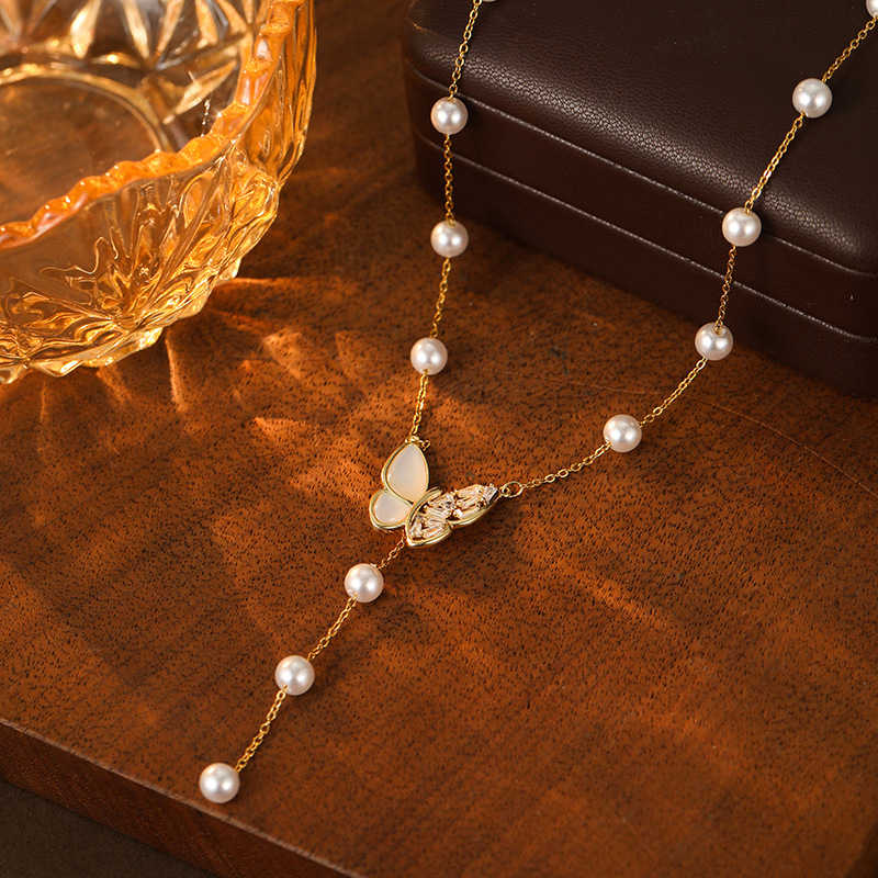 Colier cu perle, design geometric, cupru, lanț cu plăci răsucite, pandantiv din cupru, greutate 10 g